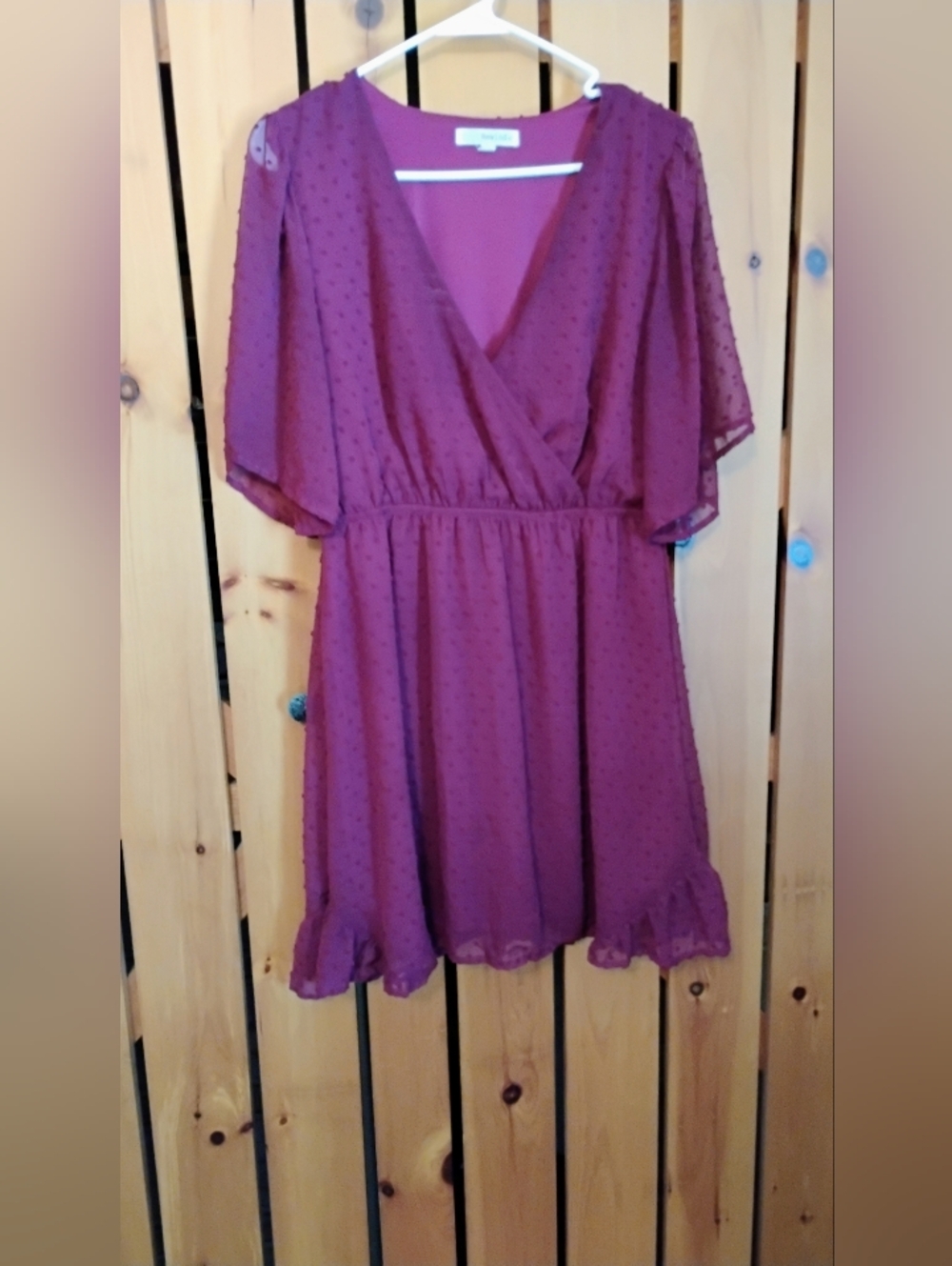 Women's Burgundy Dot Swiss-Chiffon Wrap Dress